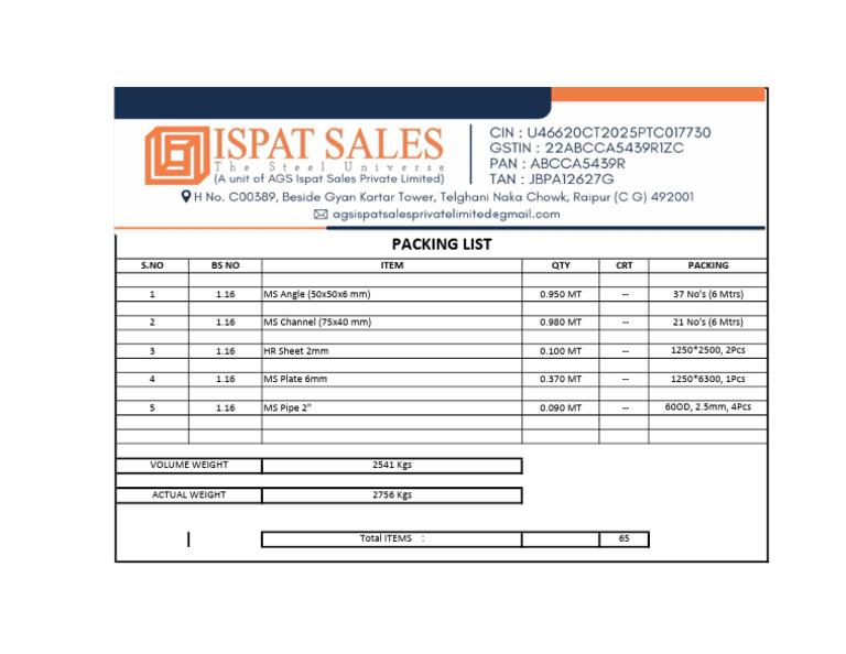 Metal Materials Packing List | PDF