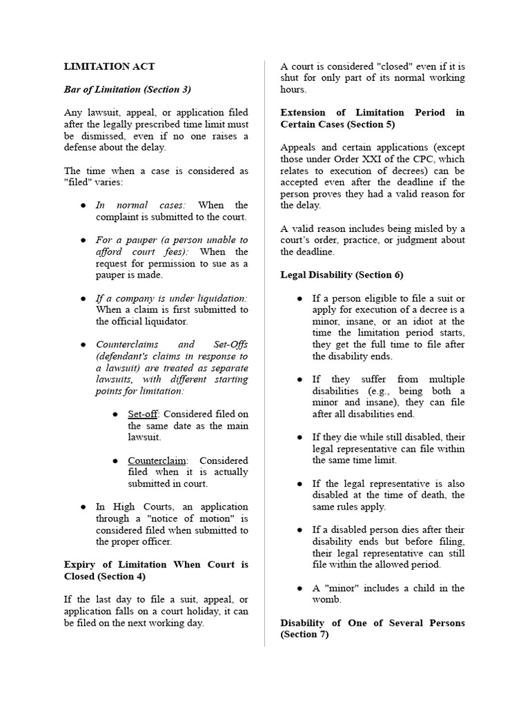 Understanding the Limitation Act Rules | PDF | Lawsuit | Statute Of ...