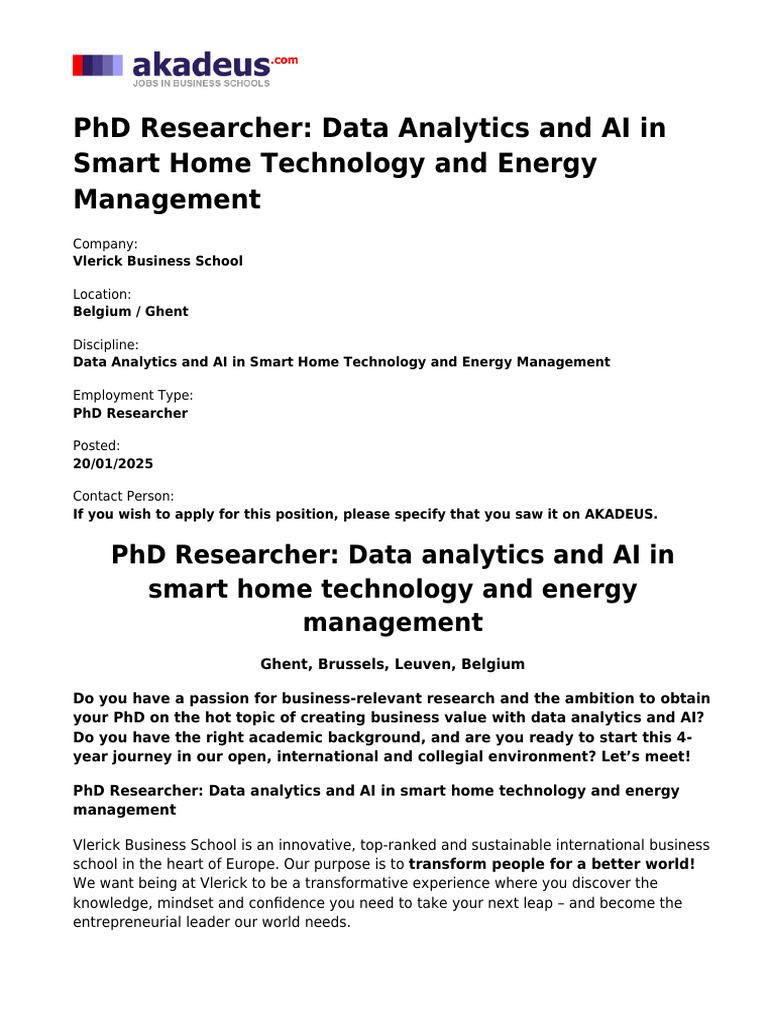 PhD in Data Analytics & AI for Smart Homes | PDF | Analytics | Data