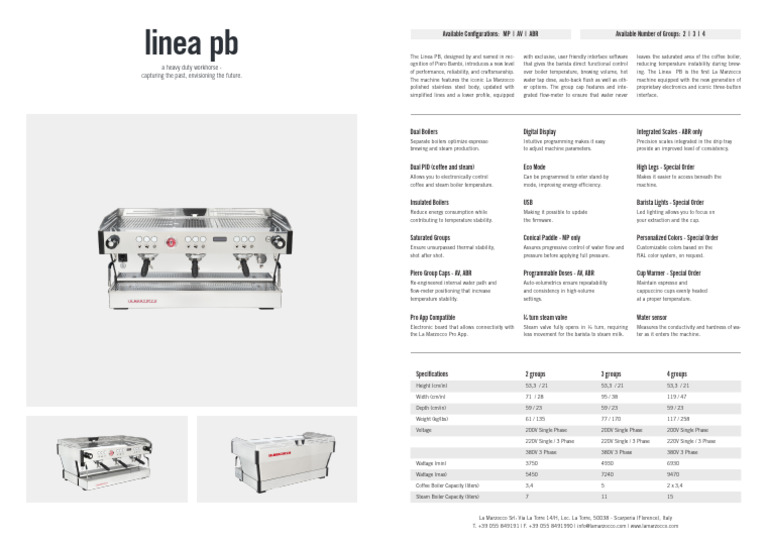 La Marzocco Linea PB Specifications | PDF