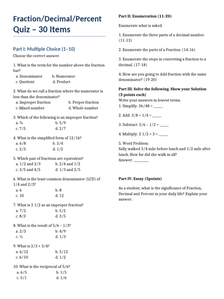 BODMAS and Decimal Quiz Insights | PDF | Mathematics | Arithmetic