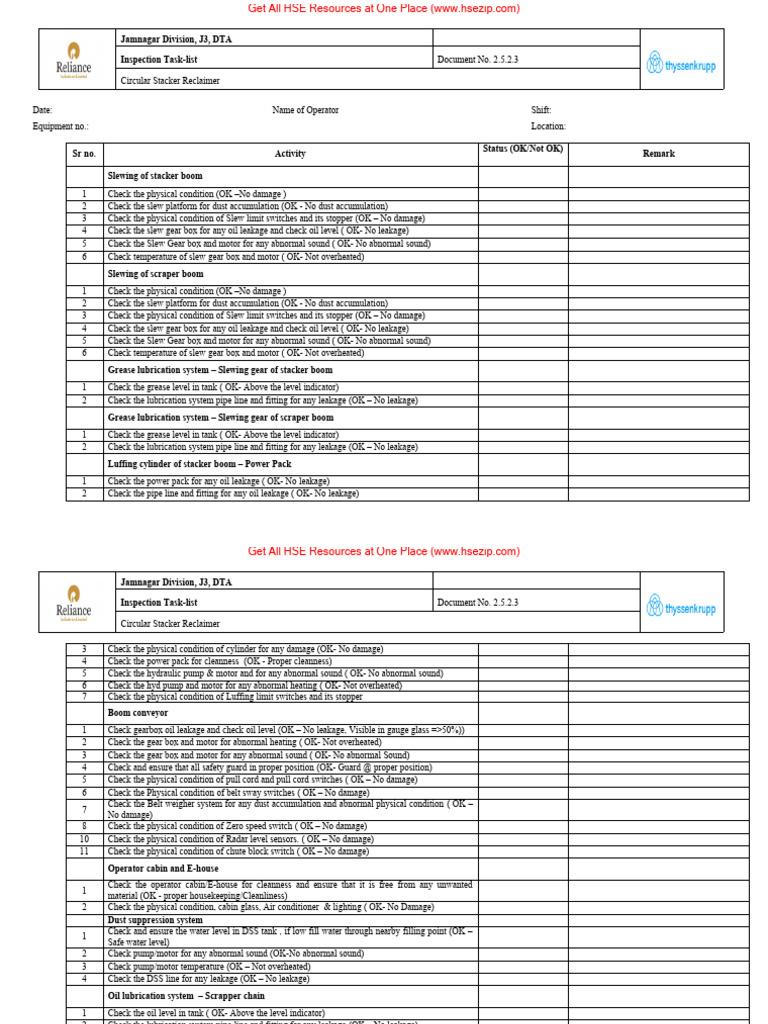 Circular Stacker Reclaimer Checklist | PDF | Manufactured Goods ...