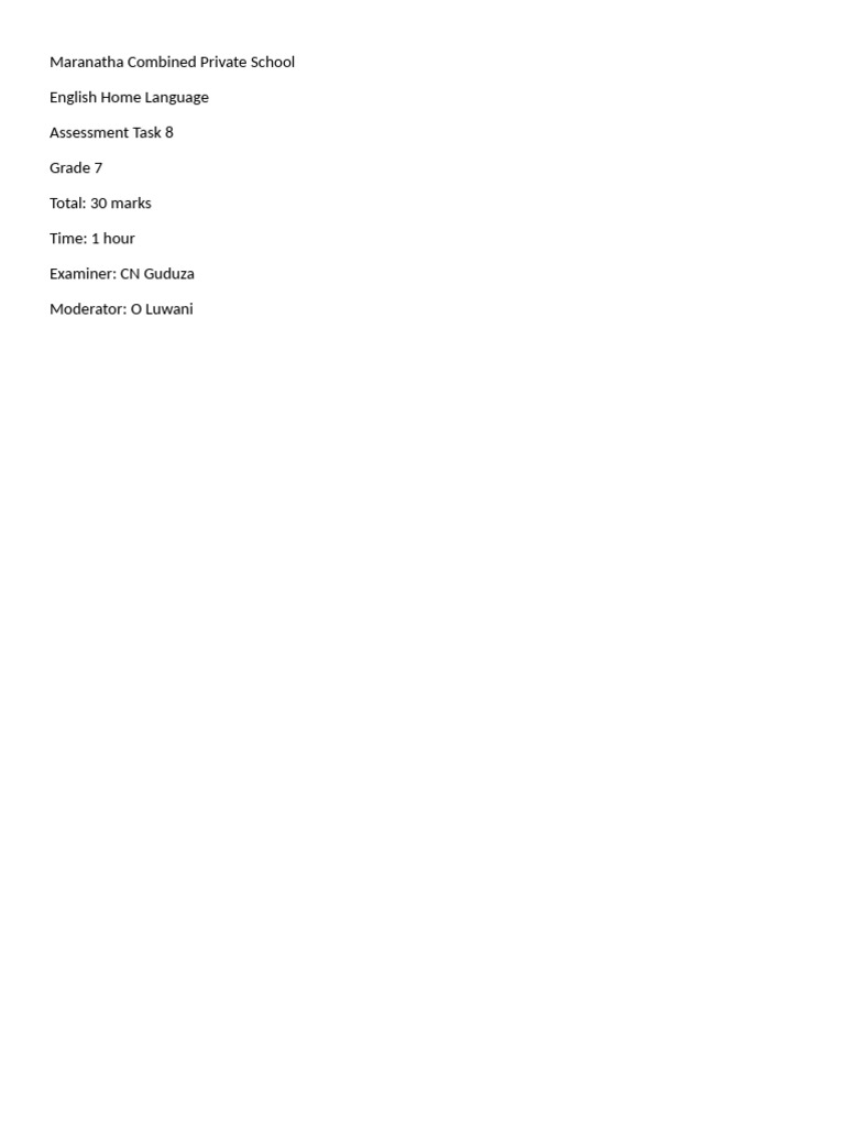 Grade 7 English Exam: Term 3 2025 | PDF