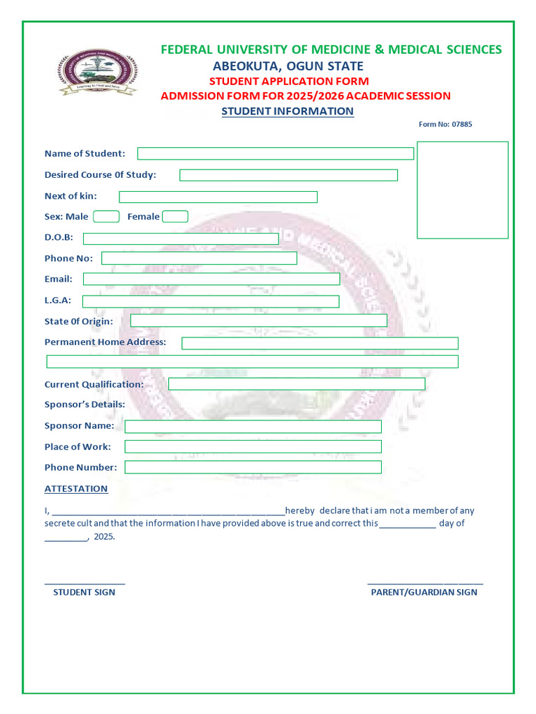 Application Form for 2025/2026 Session | PDF