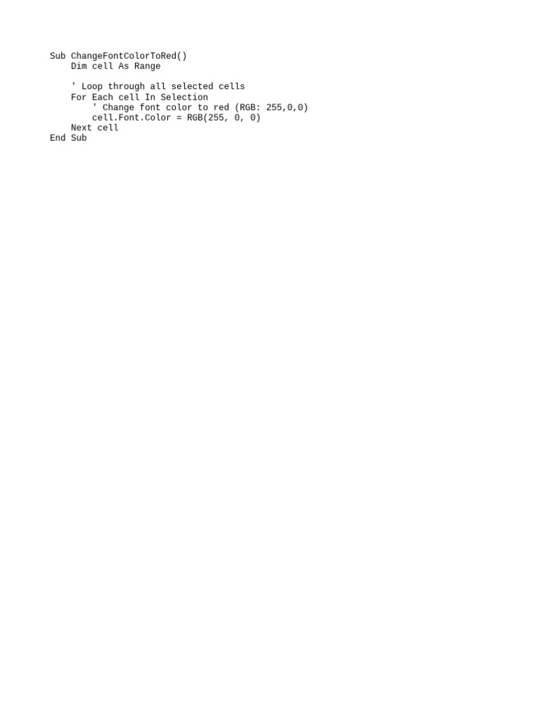 VBA Script to Change Font Color to Red | PDF