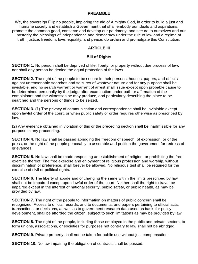 Preamble and Bill of Rights Overview | PDF | Search And Seizure ...