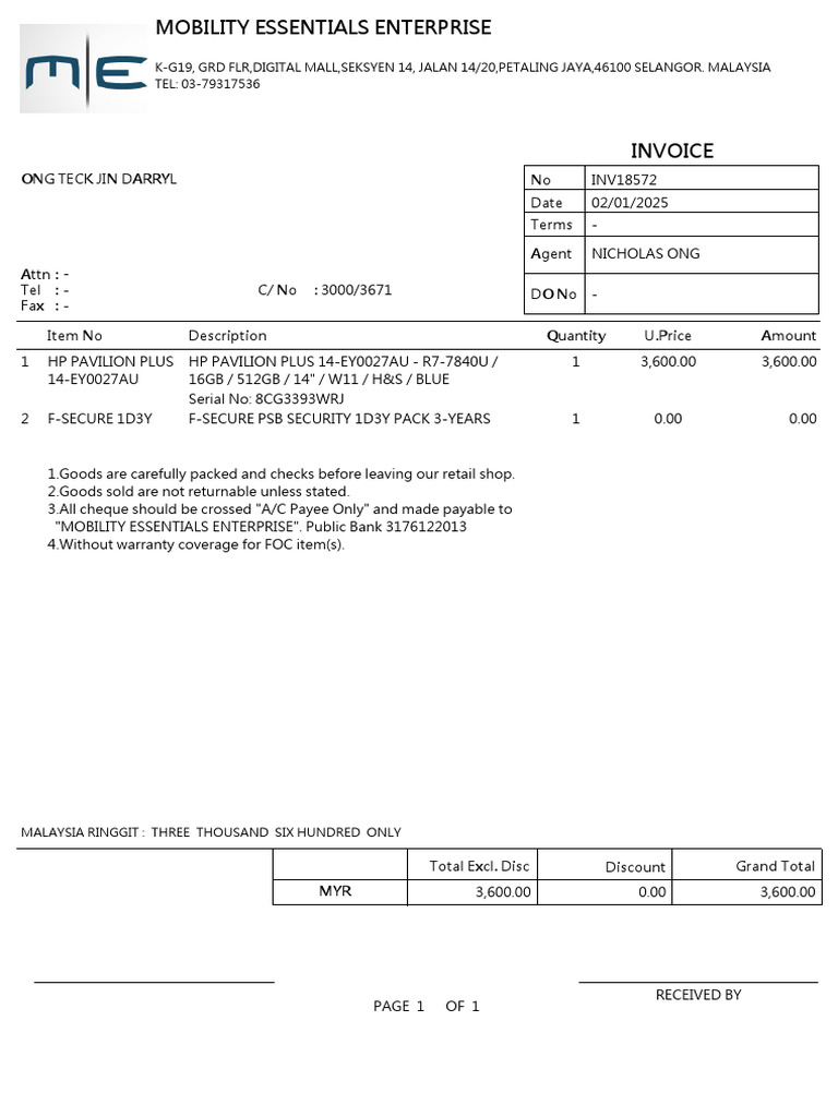 Invoice Format for Malaysia | PDF