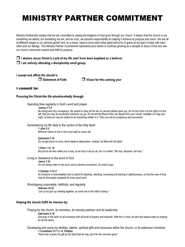 Ministry Partner Commitment Overview | PDF | Prayer | Disciple ...