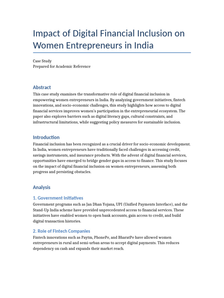 Digital Financial Inclusion for Women Entrepreneurs | PDF | Financial ...