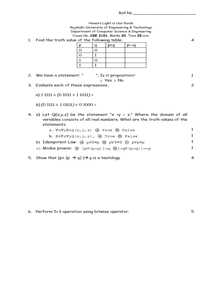 Logic and Truth Value Exercises | PDF