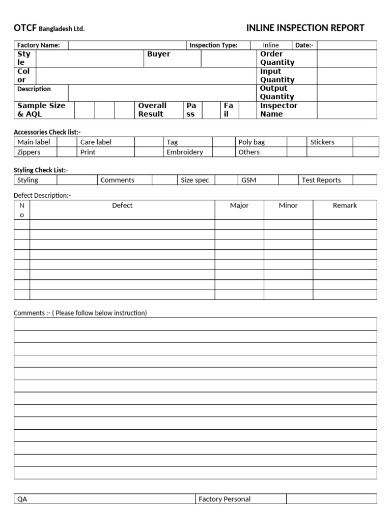 Inline Inspection Report for OTCF Buyer | PDF