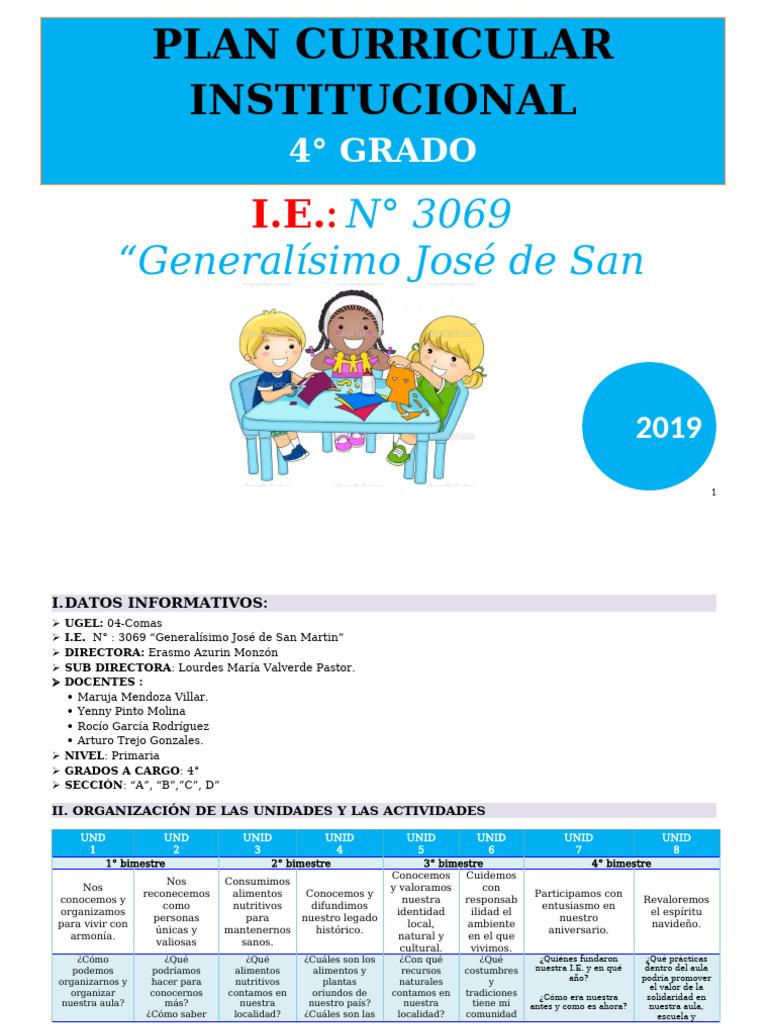 Plan Curricular 4° Grado I.E. 3069 | PDF