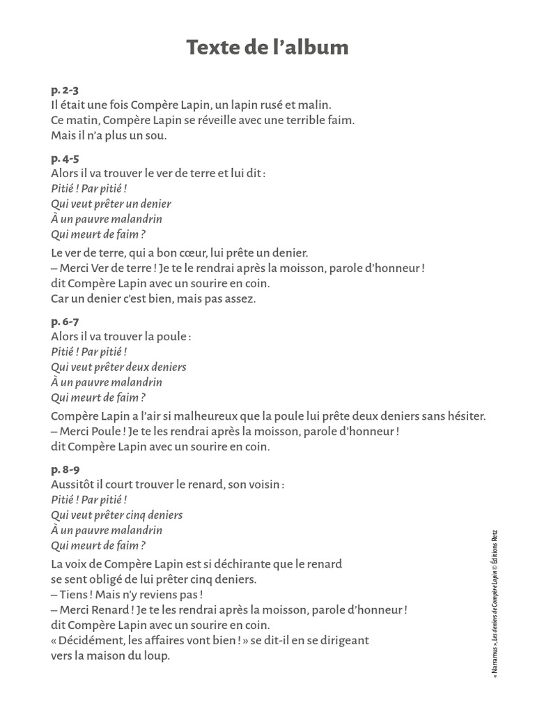Les deniers rusés de Compère Lapin | PDF