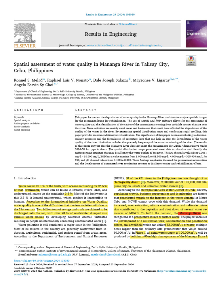 Water Quality Assessment of Mananga River | PDF | Principal Component ...