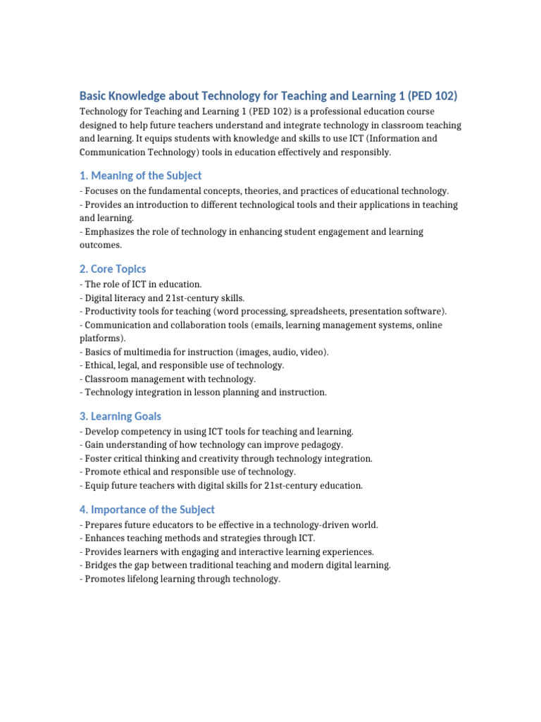 Technology for Teaching and Learning 1 Syllabus | PDF