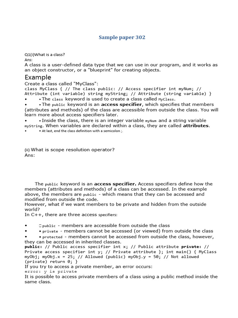 Sample Paper 302 | PDF | Programming | Constructor (Object Oriented ...