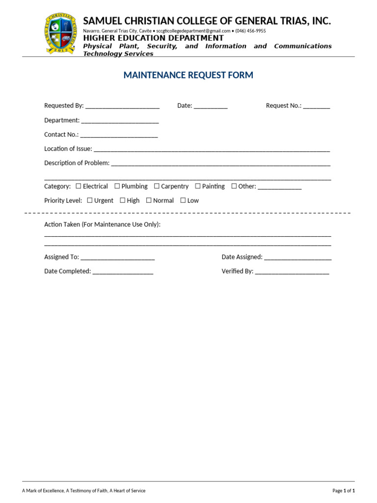 Maintenance Request Form Template | PDF