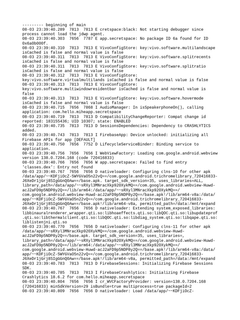 Com - Hello.miheapp - Secretspace Logcat | PDF | Software | Operating ...
