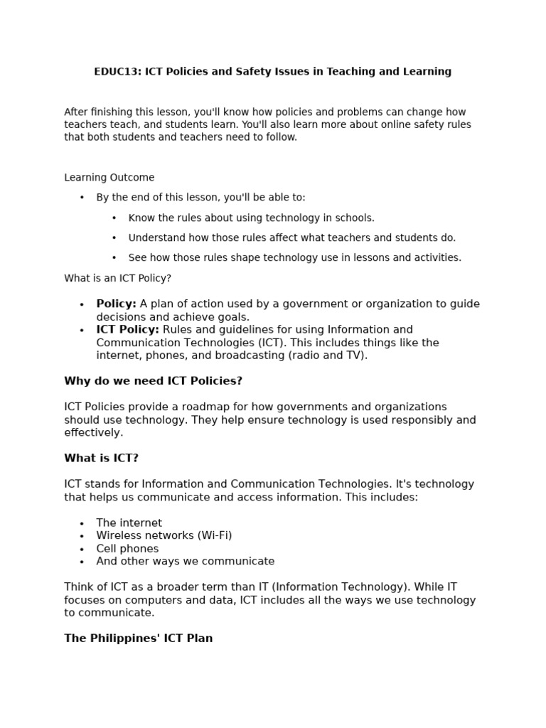 ICT Policies and Safety in Education | PDF | Privacy | Educational ...
