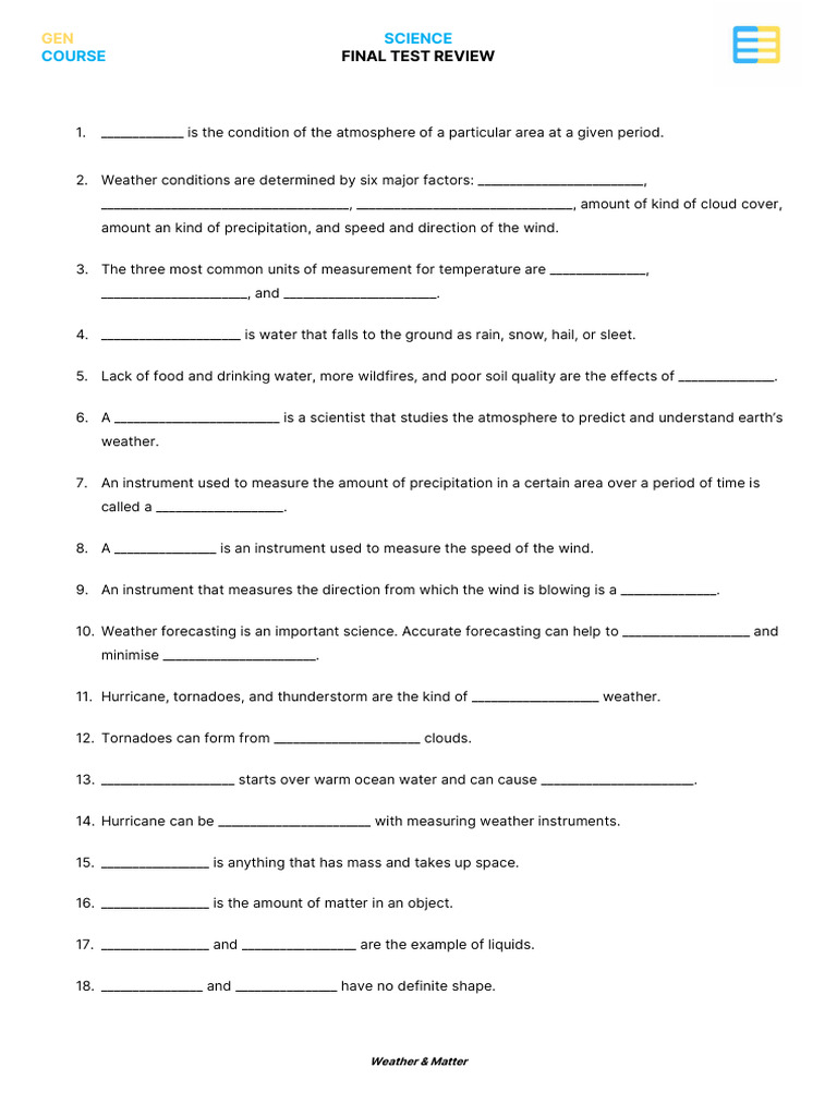 Weather & Matter Final Test Review | PDF | Weather | Meteorology