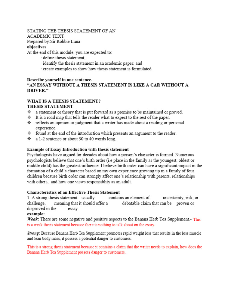 Lesson 6 Thesis Statement | PDF | Essays
