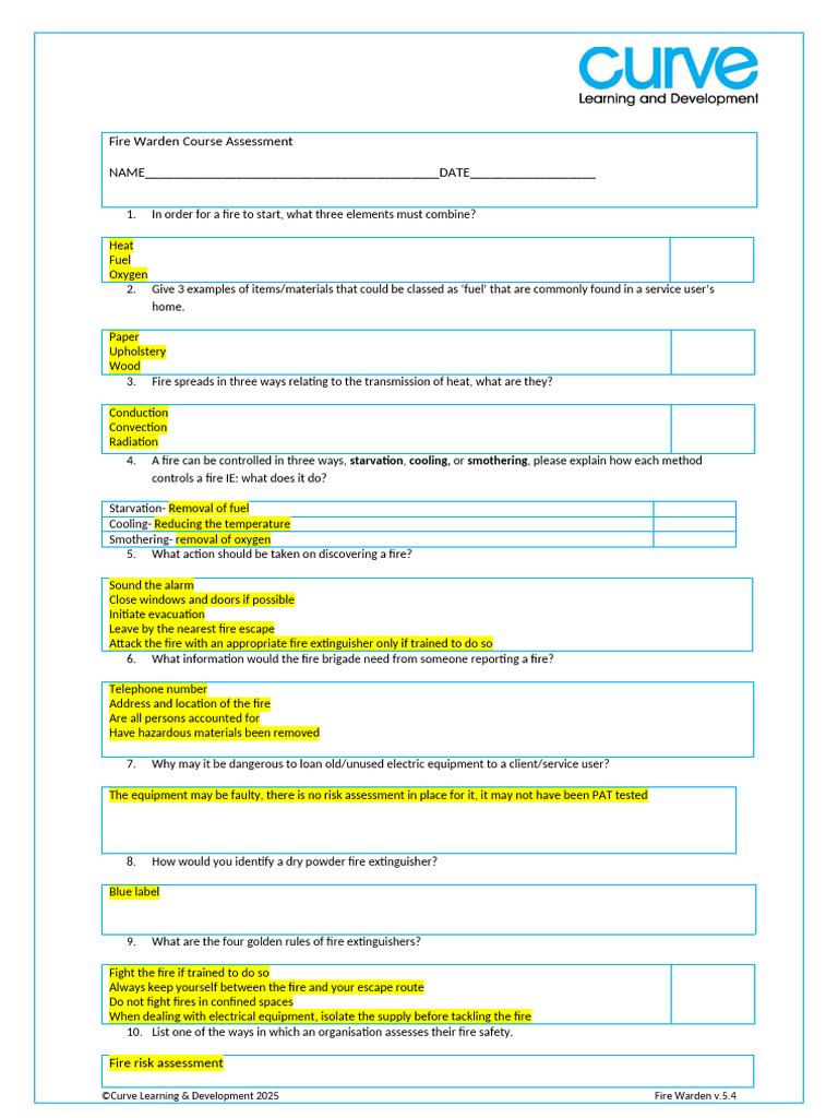 Fire Warden Assessment Answers v5.4 | PDF | Fires | Firefighting