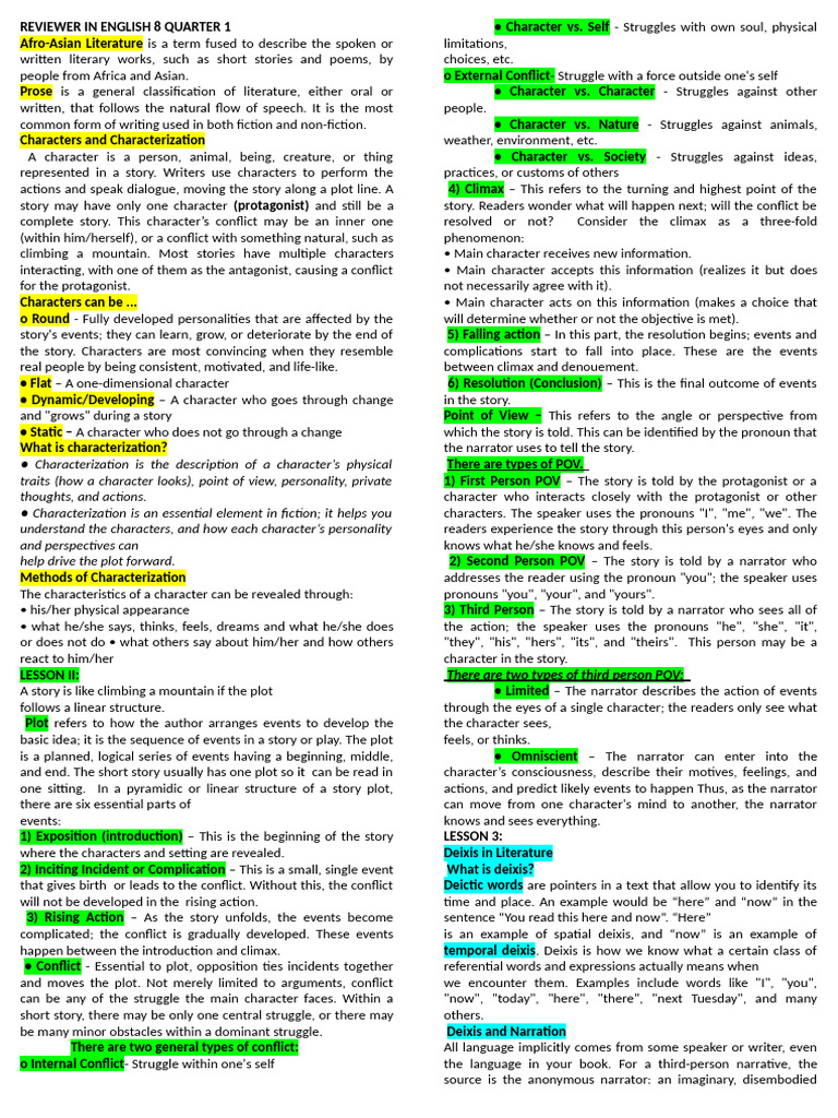 English 8 Quarter 1 Reviewer Guide | PDF | Poetry | Metre (Poetry)