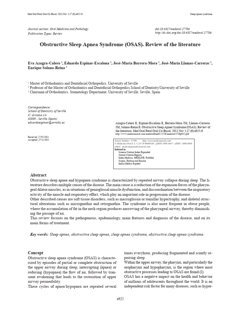 Obstructive Sleep Apnea Syndrome Review | PDF | Snoring | Sleep Apnea