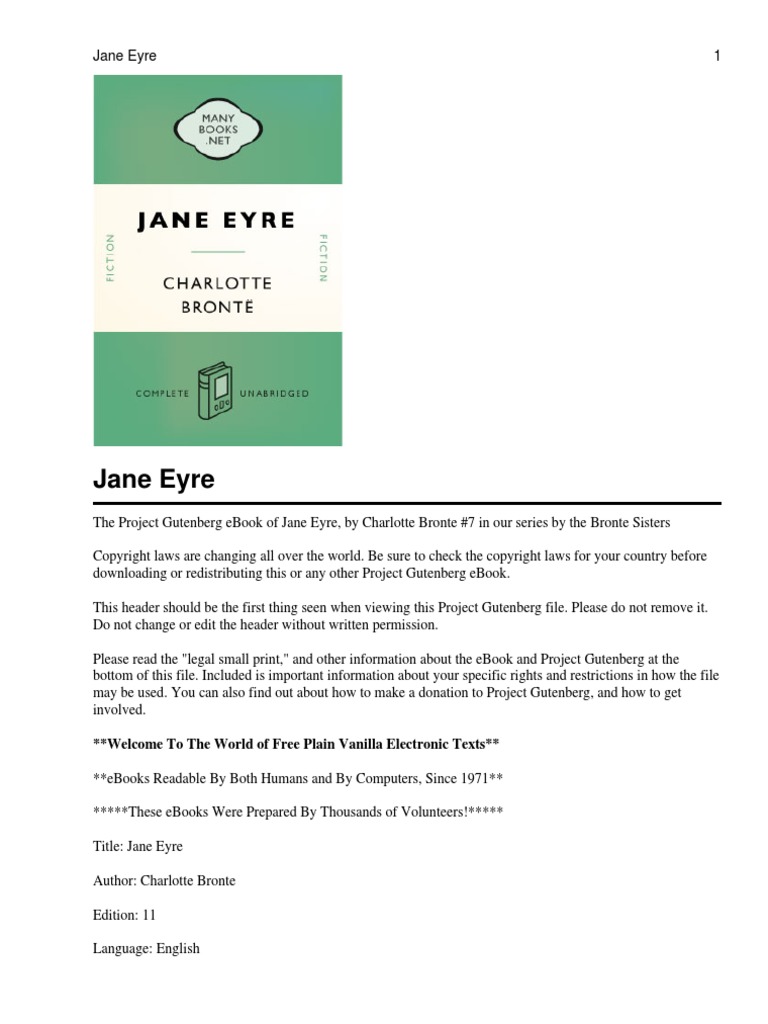 Jane Eyre PDF Project Gutenberg E Books