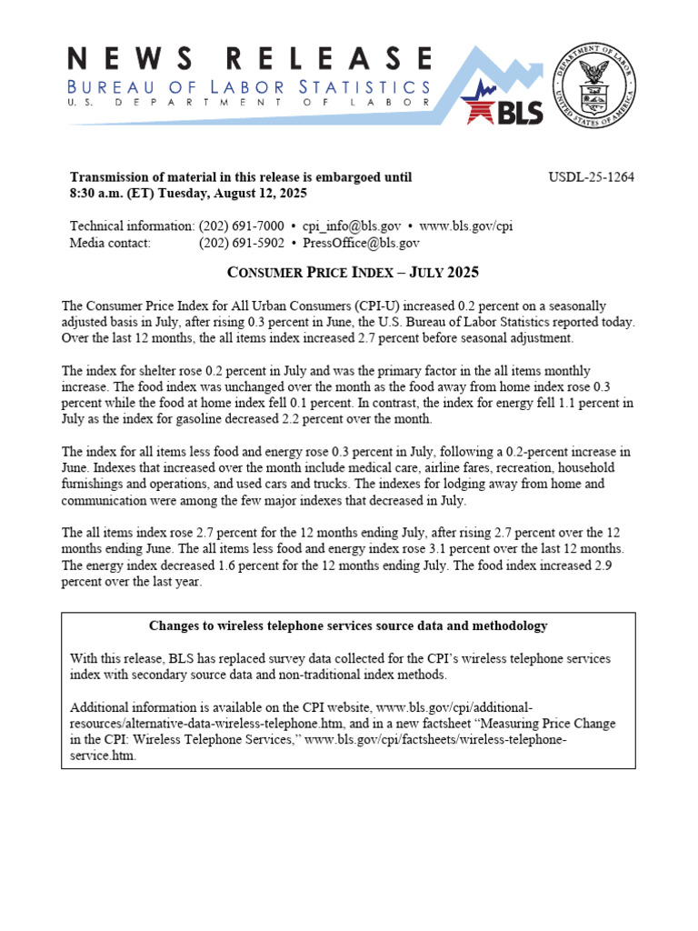 July 2025 Consumer Price Index Report | PDF | Consumer Price Index ...