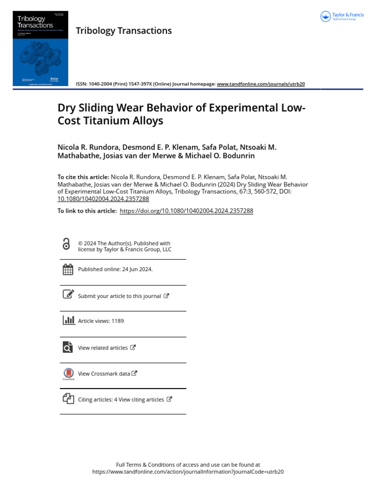 Dry Sliding Wear Behavior of Experimental Low-Cost Titanium Alloys ...