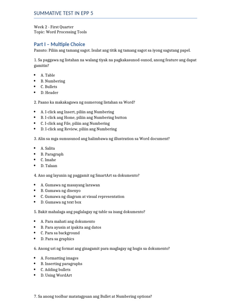 Summ - Test Epp 5 q1 w2 | PDF