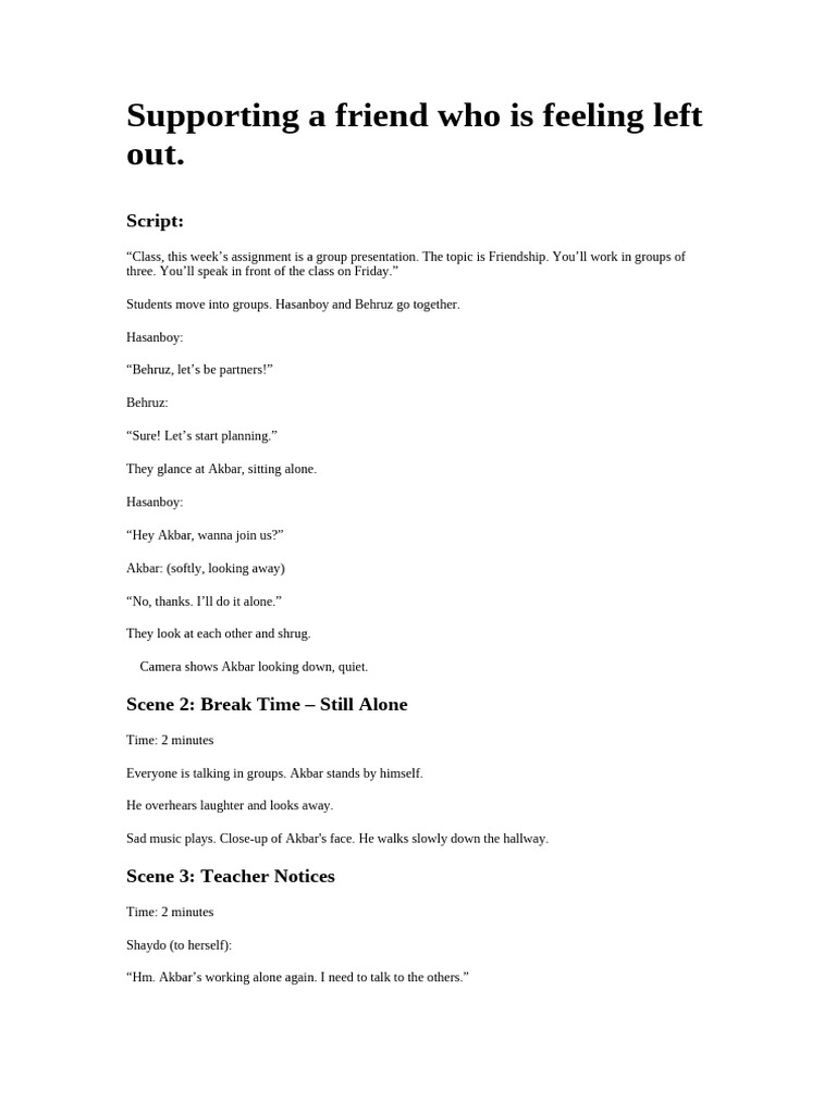 Supporting A Friend Who Is Feeling Left Out - Group2 | PDF