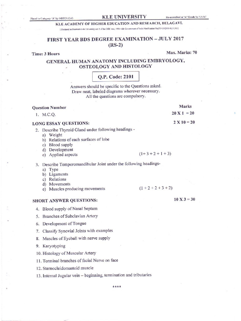 BDS 1st Year 2017 | PDF