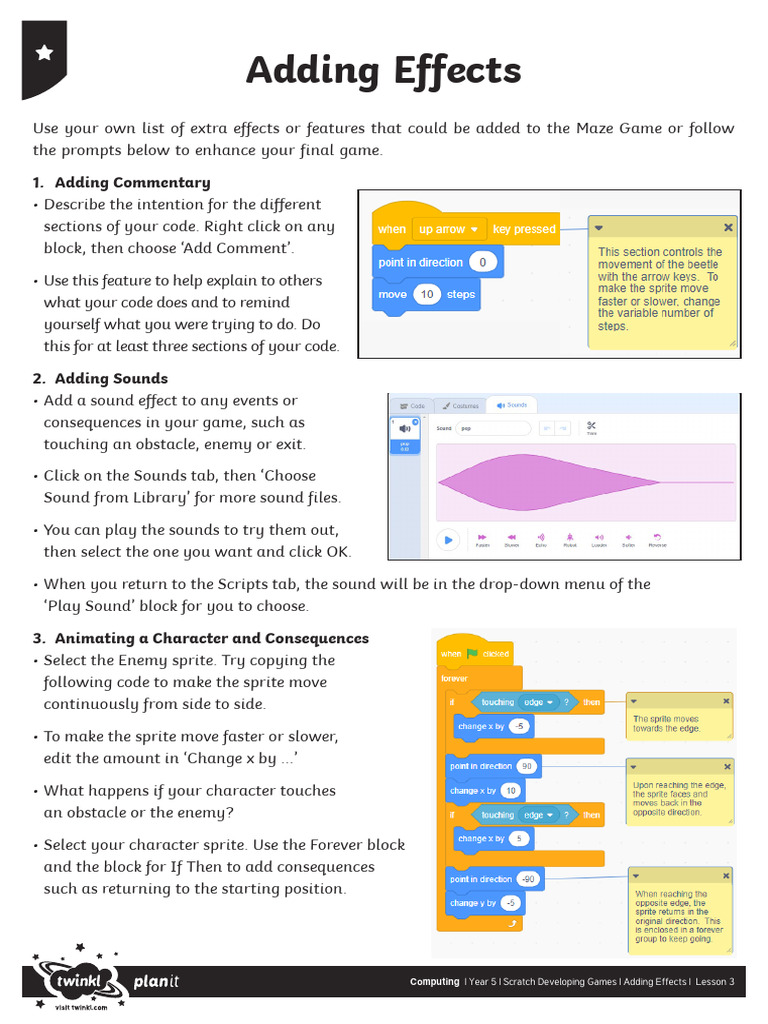 Adding Effects Activity Sheet | PDF | Scratch (Programming Language)