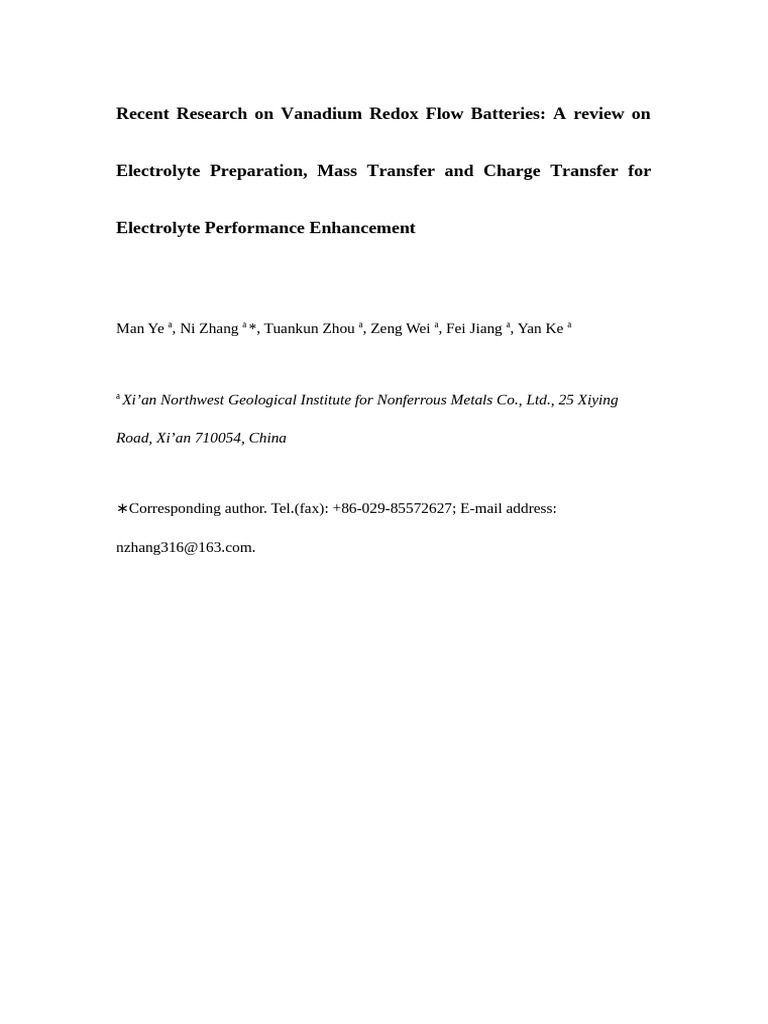 Recent Research On Vanadium Redox Flow Batteries: A Review On | PDF ...