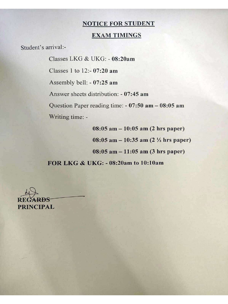Student Exam Timings Notice | PDF