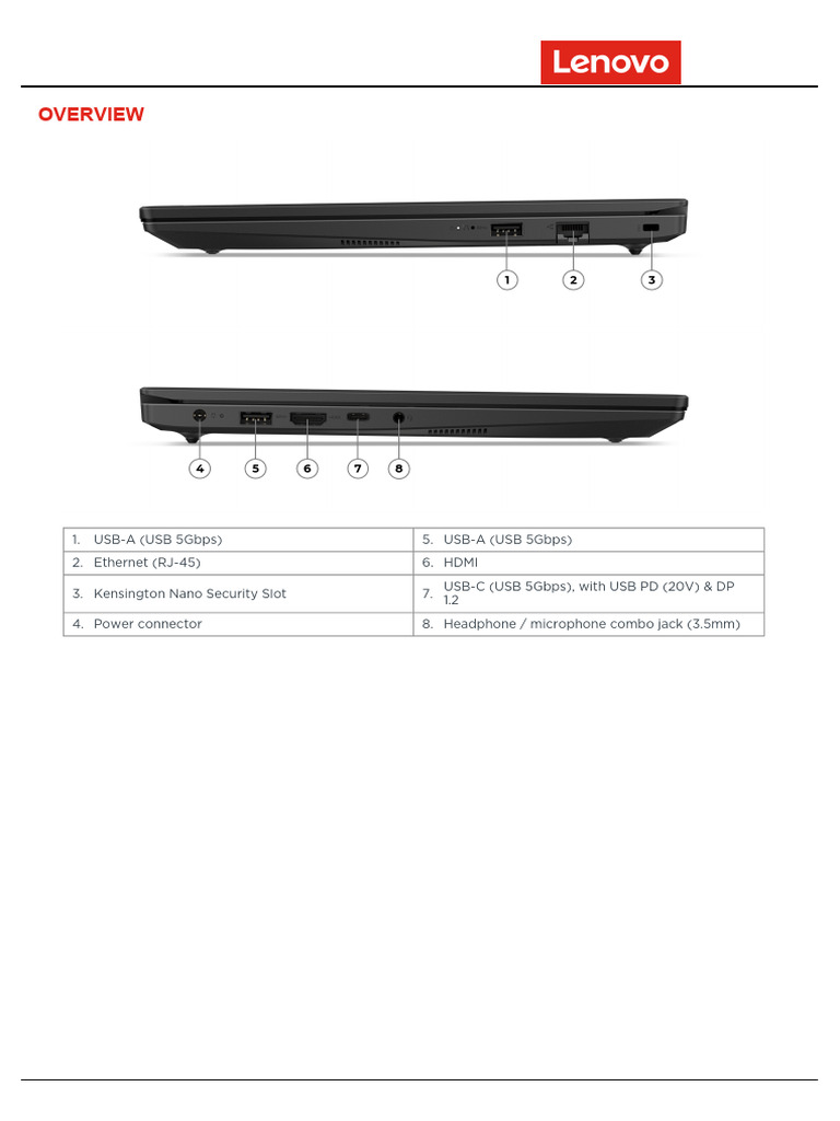 Lenovo V14 G5 IRL Specifications | PDF | Usb | Bios