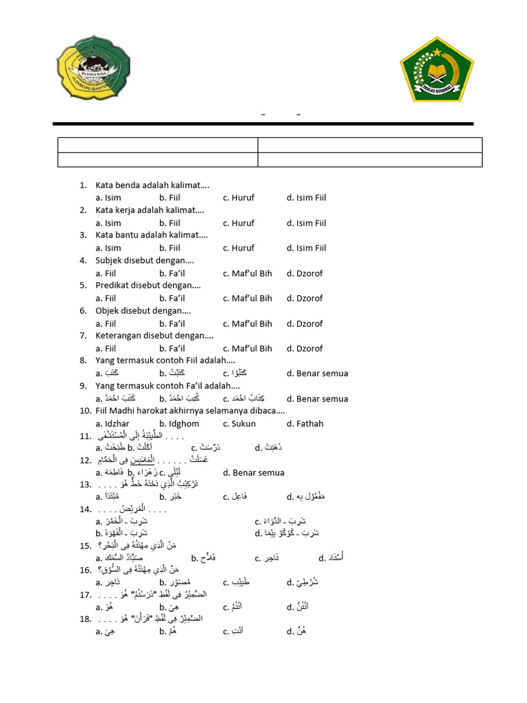 Soal Bahasa Arab Kelas VIII MTs Darul Manja | PDF