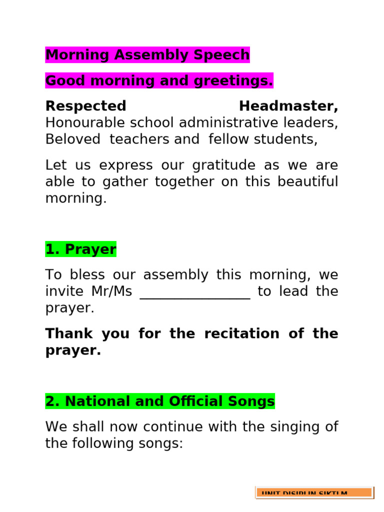 Morning Assembly Program Outline | PDF