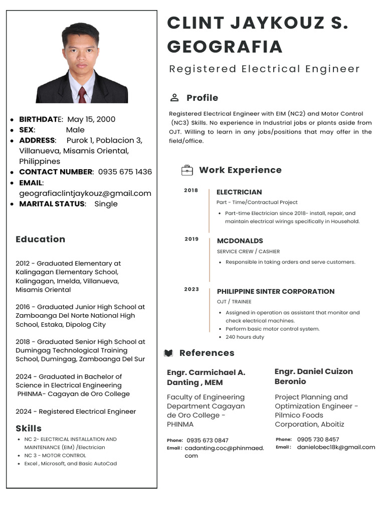 Registered Electrical Engineer Profile | PDF | Wire | Electricity
