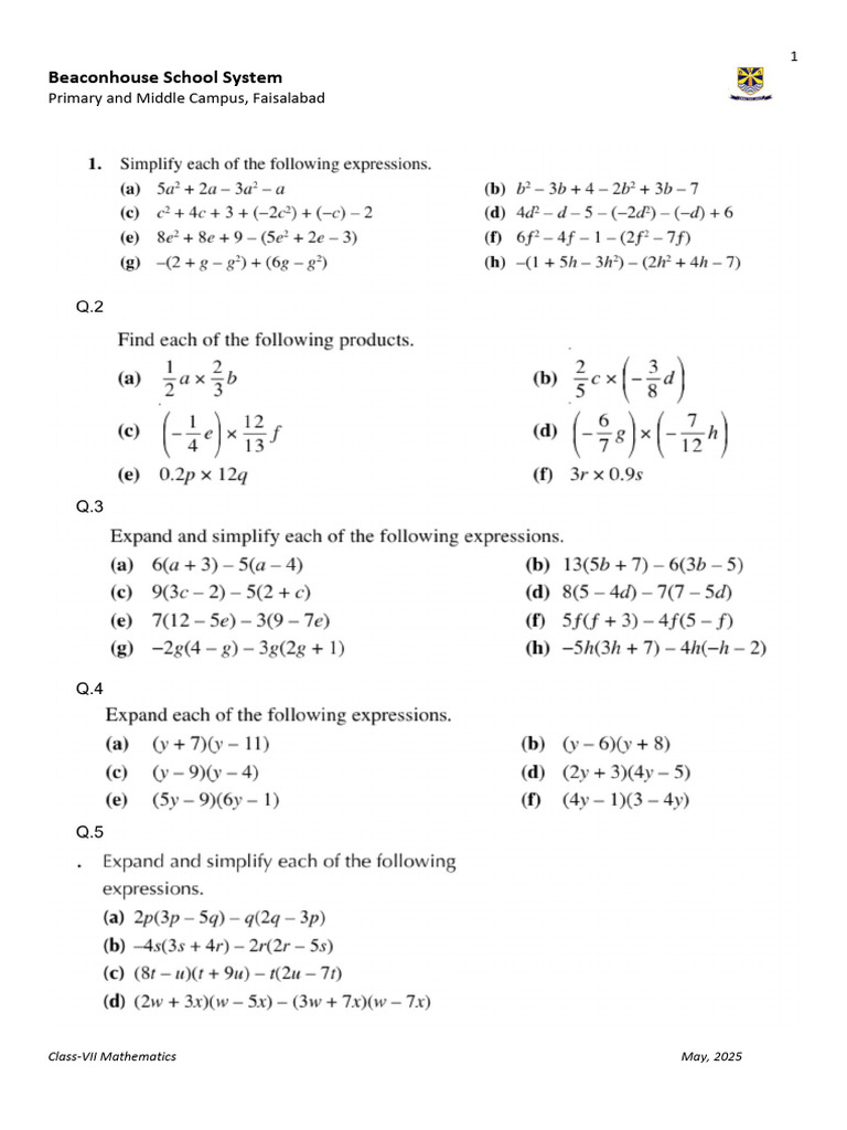Class VII Algebra Expressions Guide | PDF