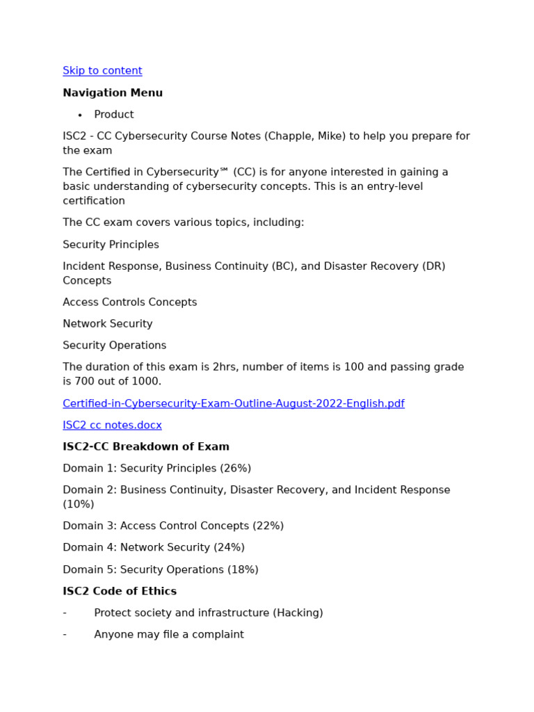 ISC2 CC Cybersecurity Exam Guide | PDF | Osi Model | Transmission ...
