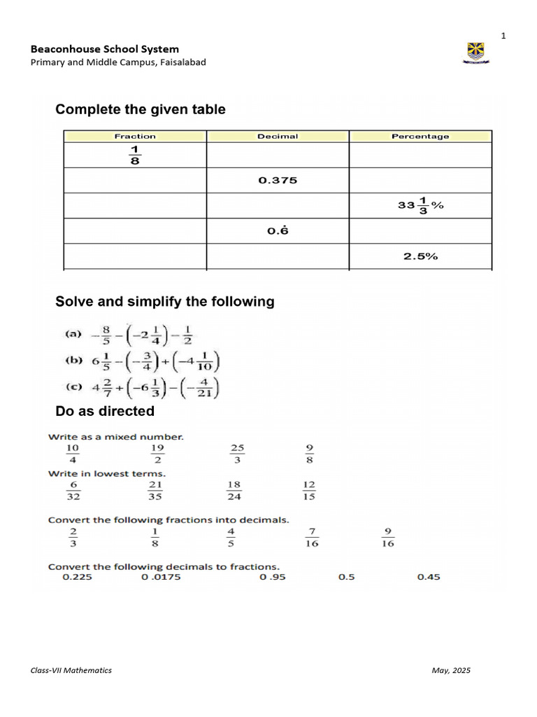 Beaconhouse 7th Class Maths Guide | PDF