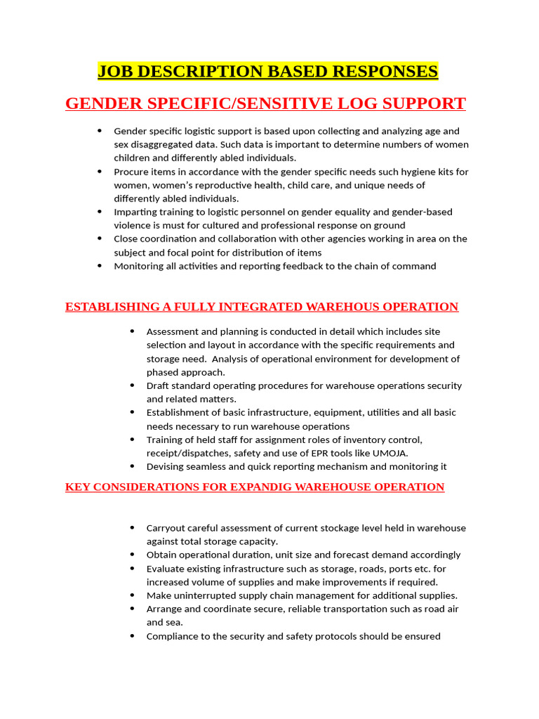 JD Based Response - Log Offr Somalia 22 July | PDF | Warehouse ...