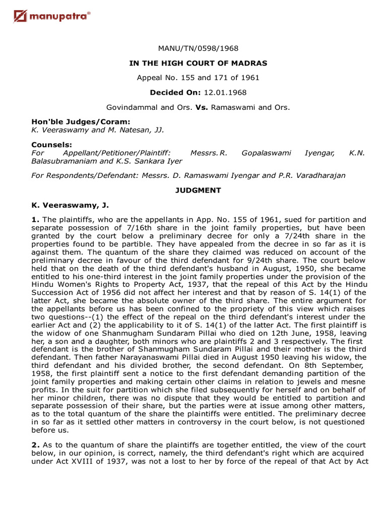 1937 Act HS Govindammal - and - Ors - Vs - Ramaswami - and - Ors ...