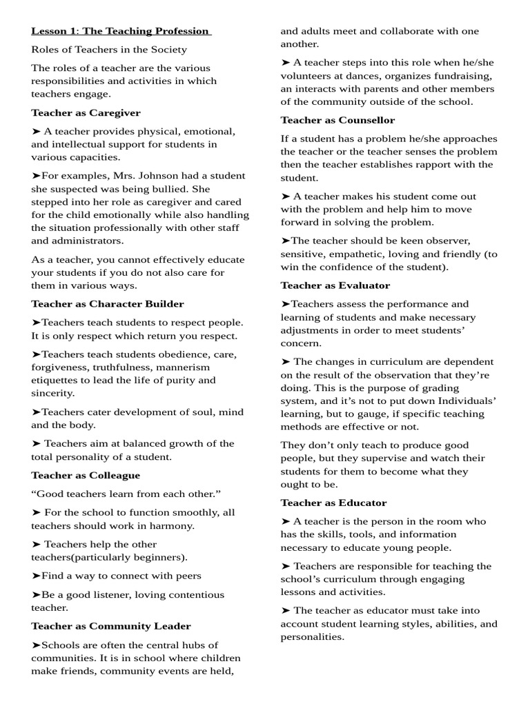 Roles of Teachers in Society | PDF | Teachers | Learning