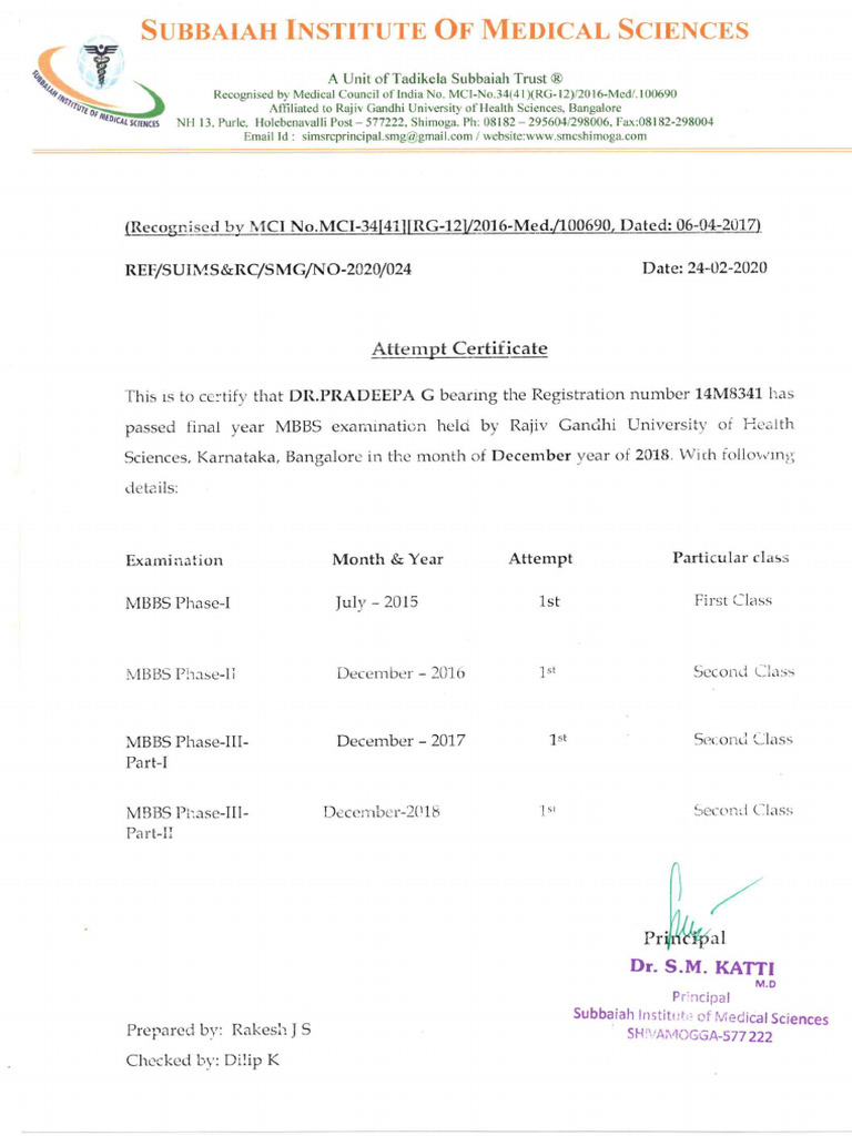 Attempt Certificate Subbaih | PDF