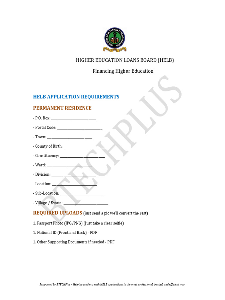 Helb Application Requirements | PDF