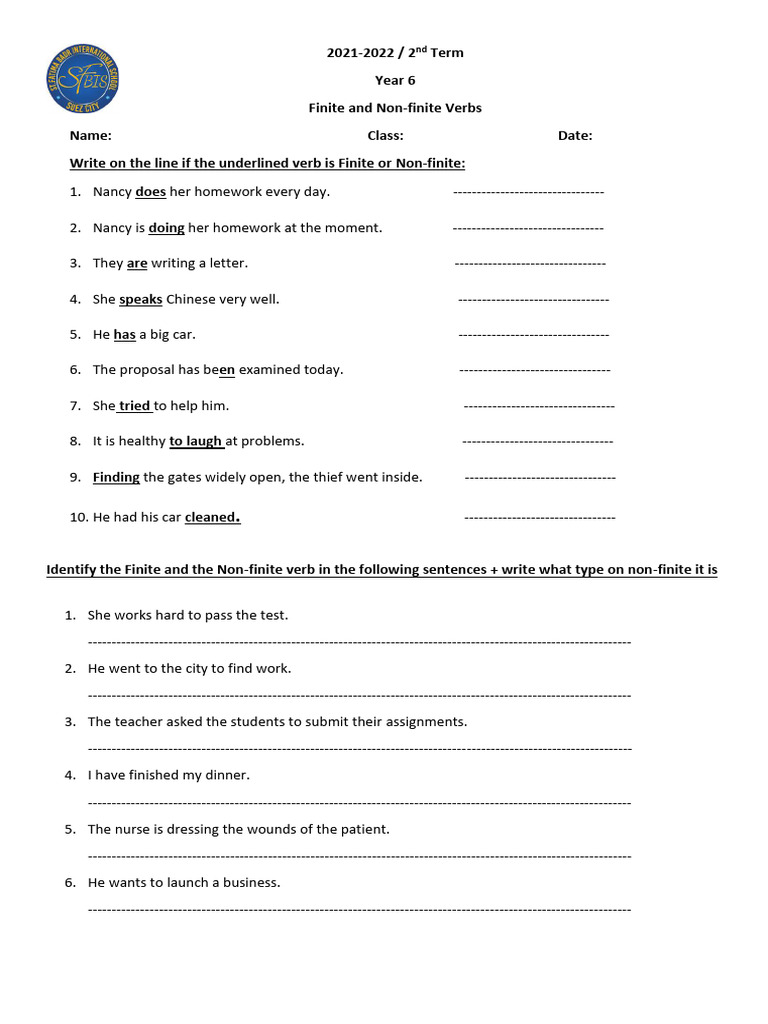 Finite and Non-finite Verbs Worksheet | PDF | Chess Theory | Chess